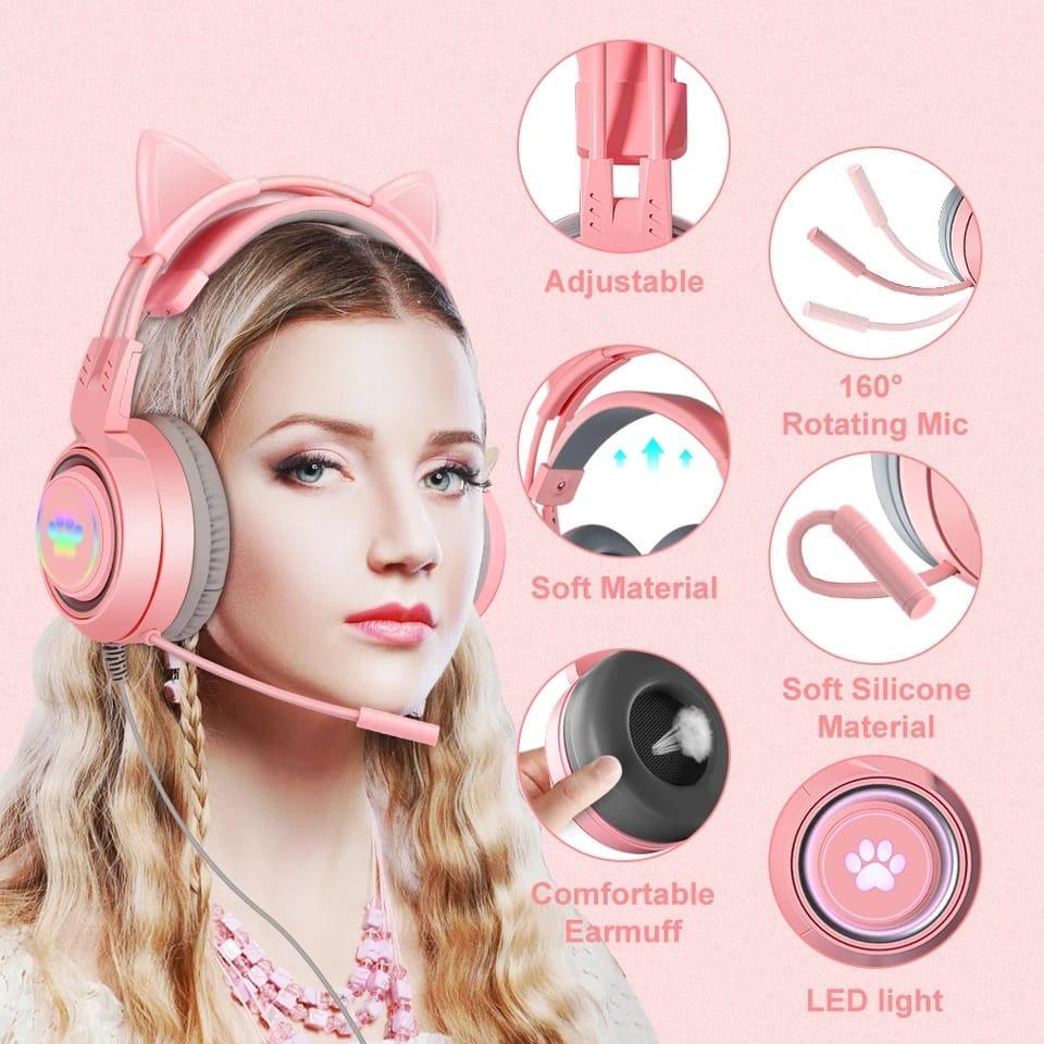 CUCI GUDANG SY-G25 Cat Ear Wired Headset With Microphone For Pc 3.5mm Audio Headphone Gaming