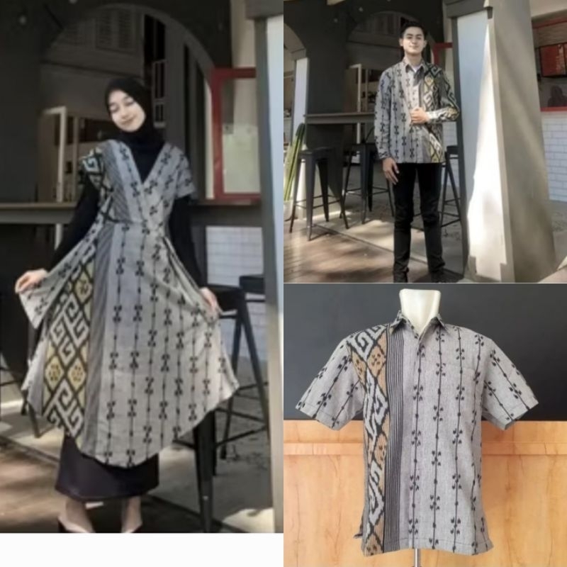 DRESS DAN KEMEJA PASANGAN, COPLE PESTA, BAJU TENUN PREMIUM, MOTIF ETNIK