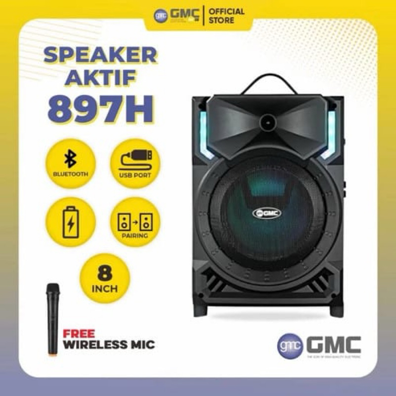 GMC Speaker Aktif 897H Bluetooth USB Port Pairing 8 Inch