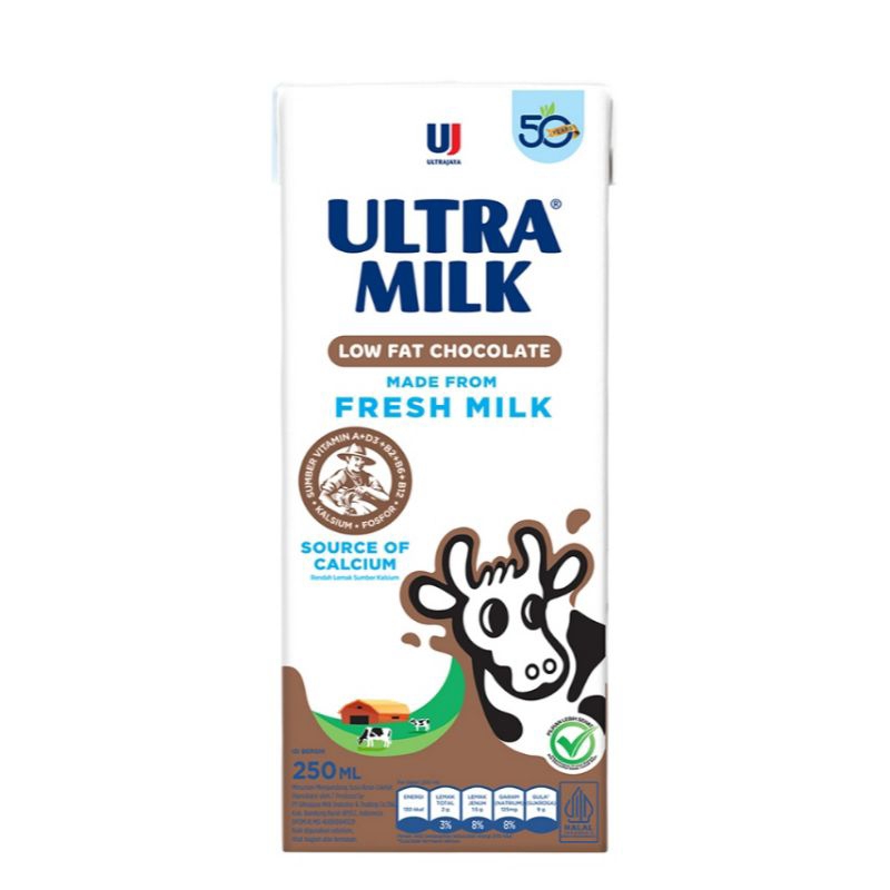 

[ 3 Pcs ] Ultra Milk Susu UHT Low Fat Rasa Cokelat 250ml / Rendah Lemak