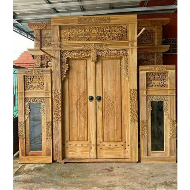 Paket Pintu Jendela Gebyok/Pintu Rumah Gebyok Ful Kayu Jati Ukir Jepara
