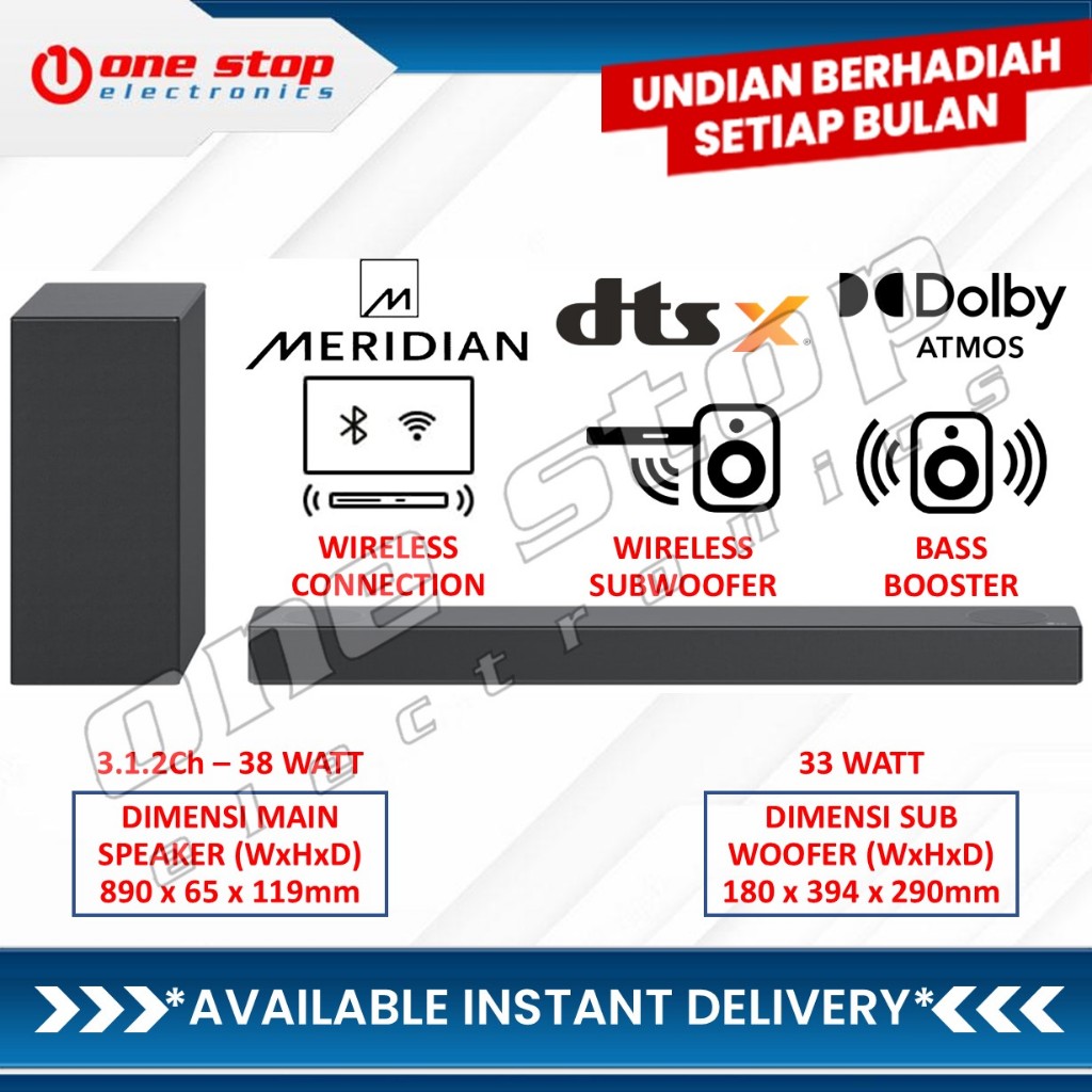 LG S75Q SoundBar Dolby Atmos DTS-X 3.1.2 Ch