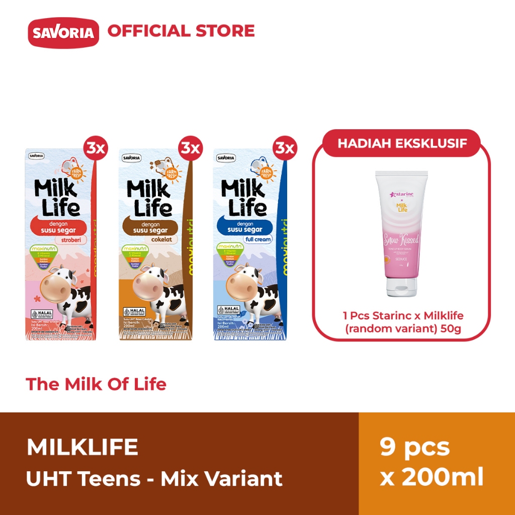 

MilkLife UHT Teens Mix Variant 9 Pcs x 200ml Gratis StarInc x MilkLife Body Serum