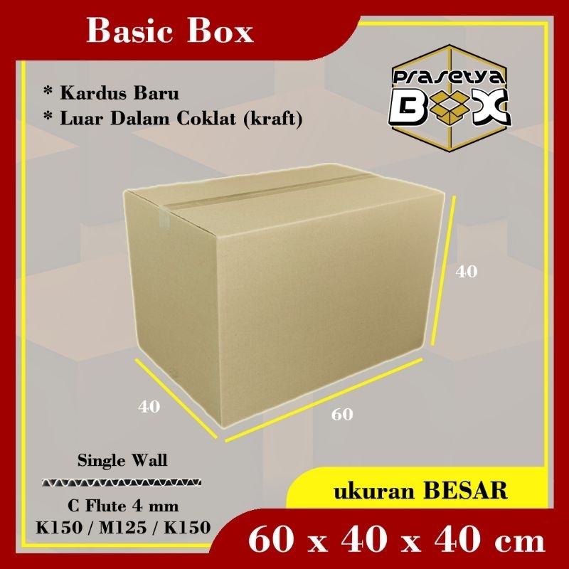 

Kardus Baru / Ukuran Besar 60x40x40 cm / Single Wall / Prasetya Box