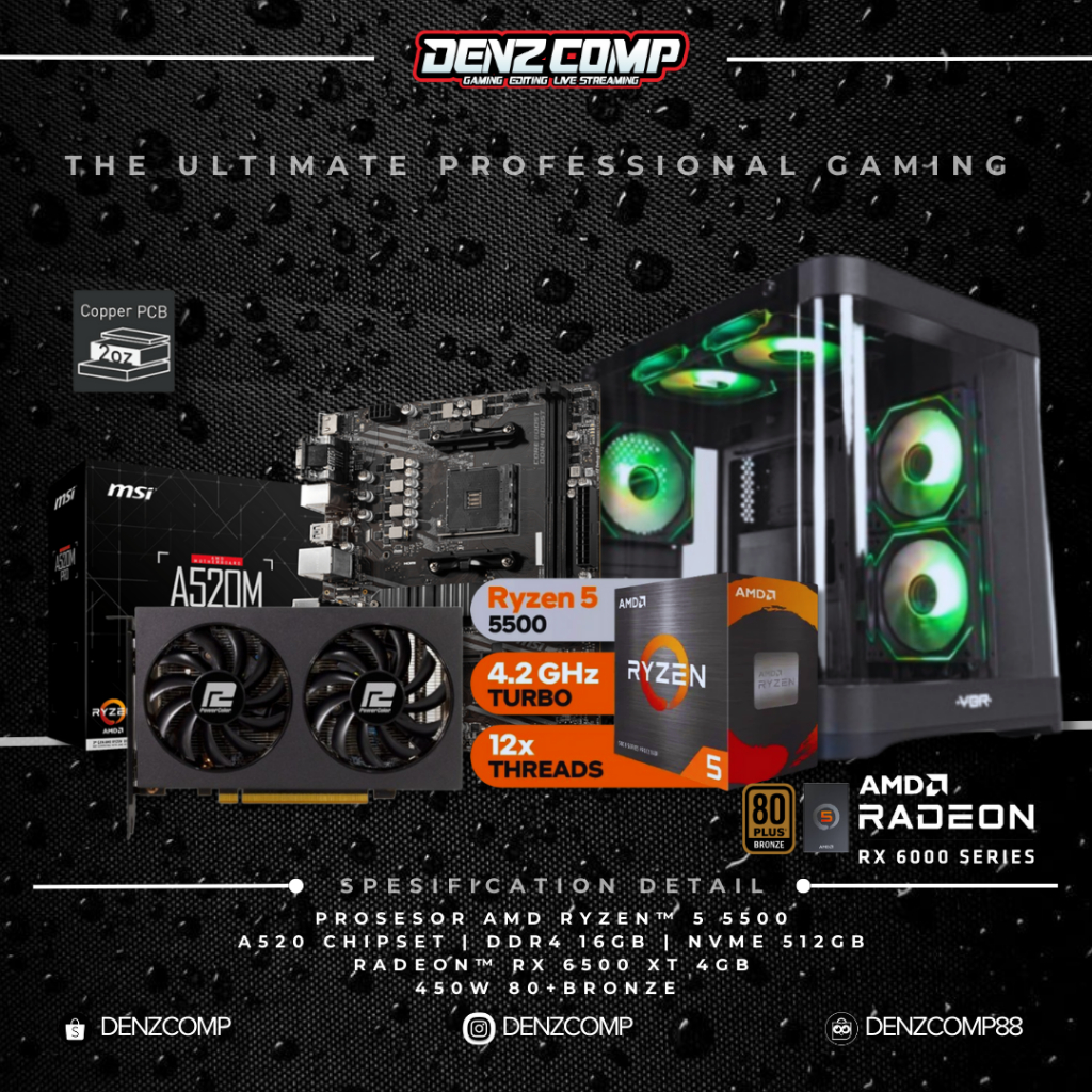 PC RAKITAN RYZEN 5 5500 | RX 6500 XT 4GB | DDR4 16GB | NVME 512GB - PC GAMING EDITING