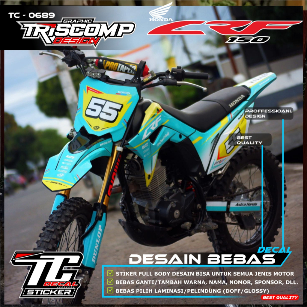 Sticker motor Decal CRF 150 L fullbody motif warna sky blue tosca desain custom bisa request - Strip