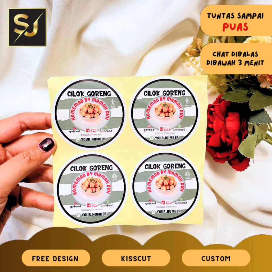 

2-4 Cetak Stiker Label Kemasan Cireng Cilok Cibay Sticker Bulat Free Desain Custom Nama Brand Sang