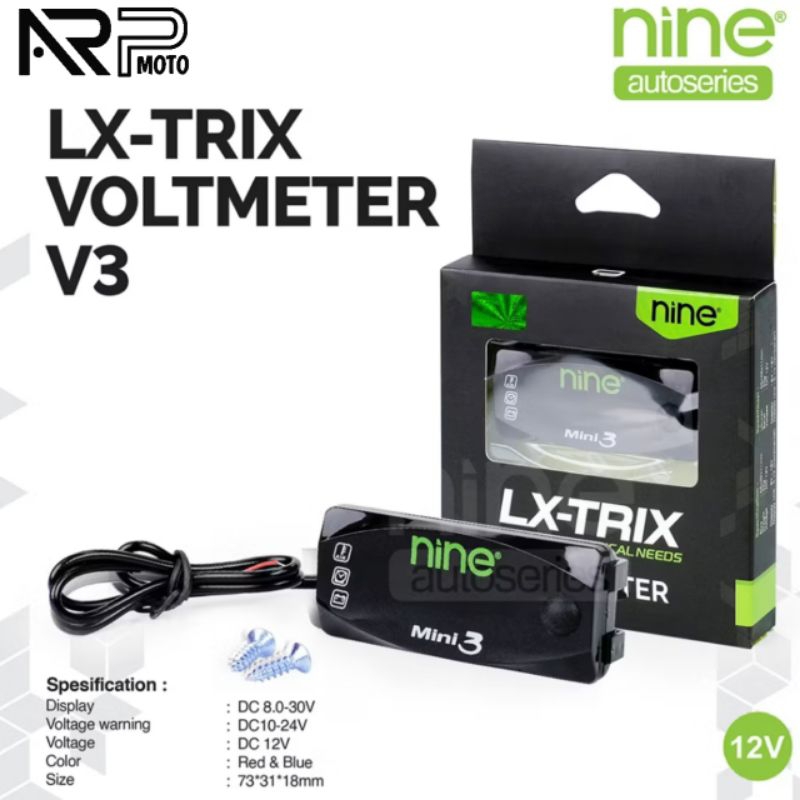 VOLT METER DIGITAL 3in1 TEGANGAN AKI & JAM + THERMOMETER TEMPERATUR SUHU MOTOR & MOBIL UNIVERSAL 12-