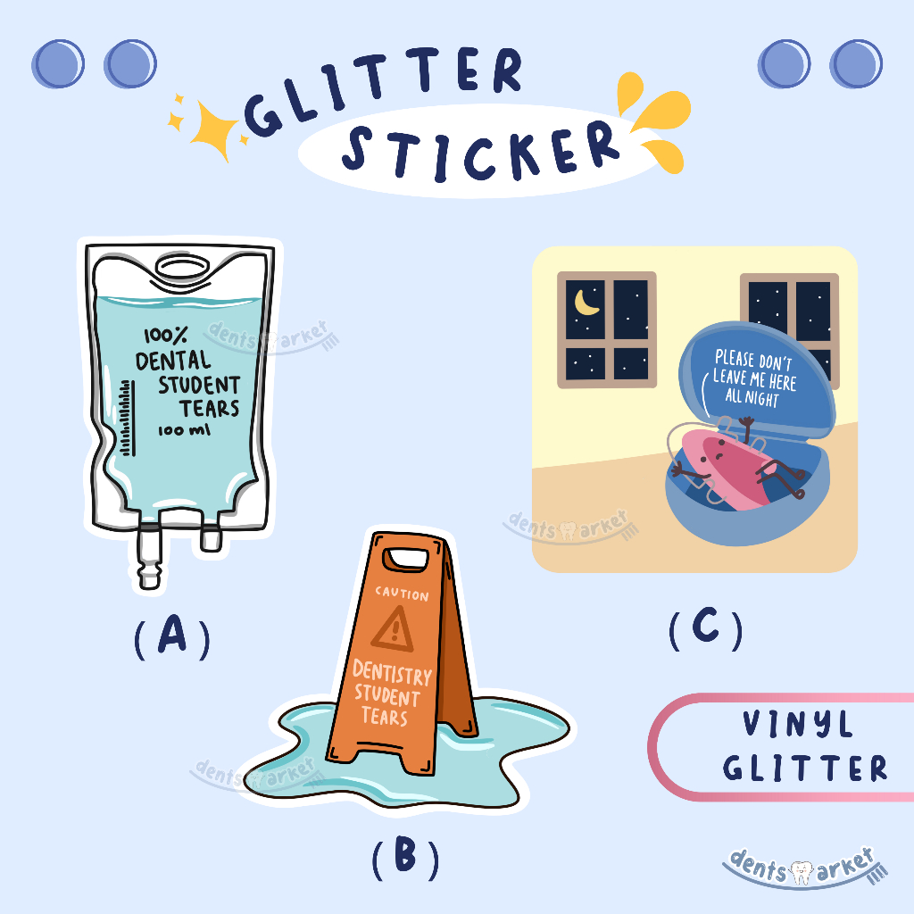 

[MIN 2PCS] Die Cut Vinyl Glitter Sticker Kedokteran Gigi // Merchandise Stiker Dentistry Dentist Dental Student