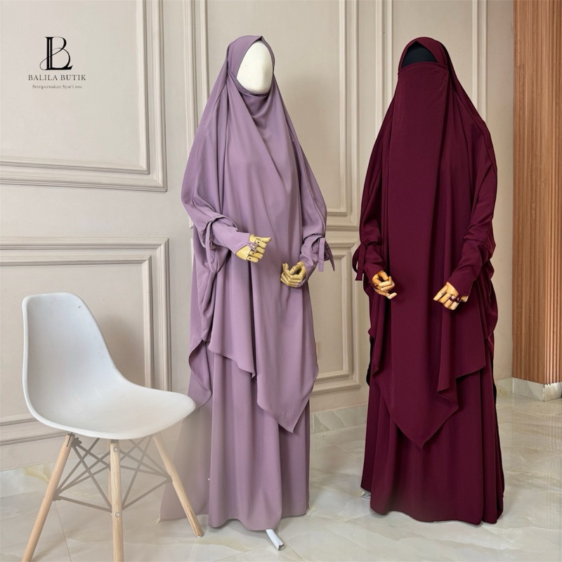 Balila Butik French Khimar Instan Set Khaira Rok Payung Gamis  Muslimah Simple Sya’i  Kain Forzaleta