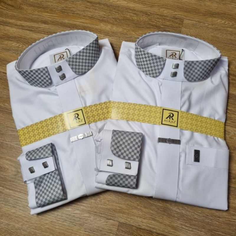 Gamis  ALRAZ Lengan Motif Manset || Model INAT || Gamis warna Putih || Jubah Alraz warna Putih || Ju