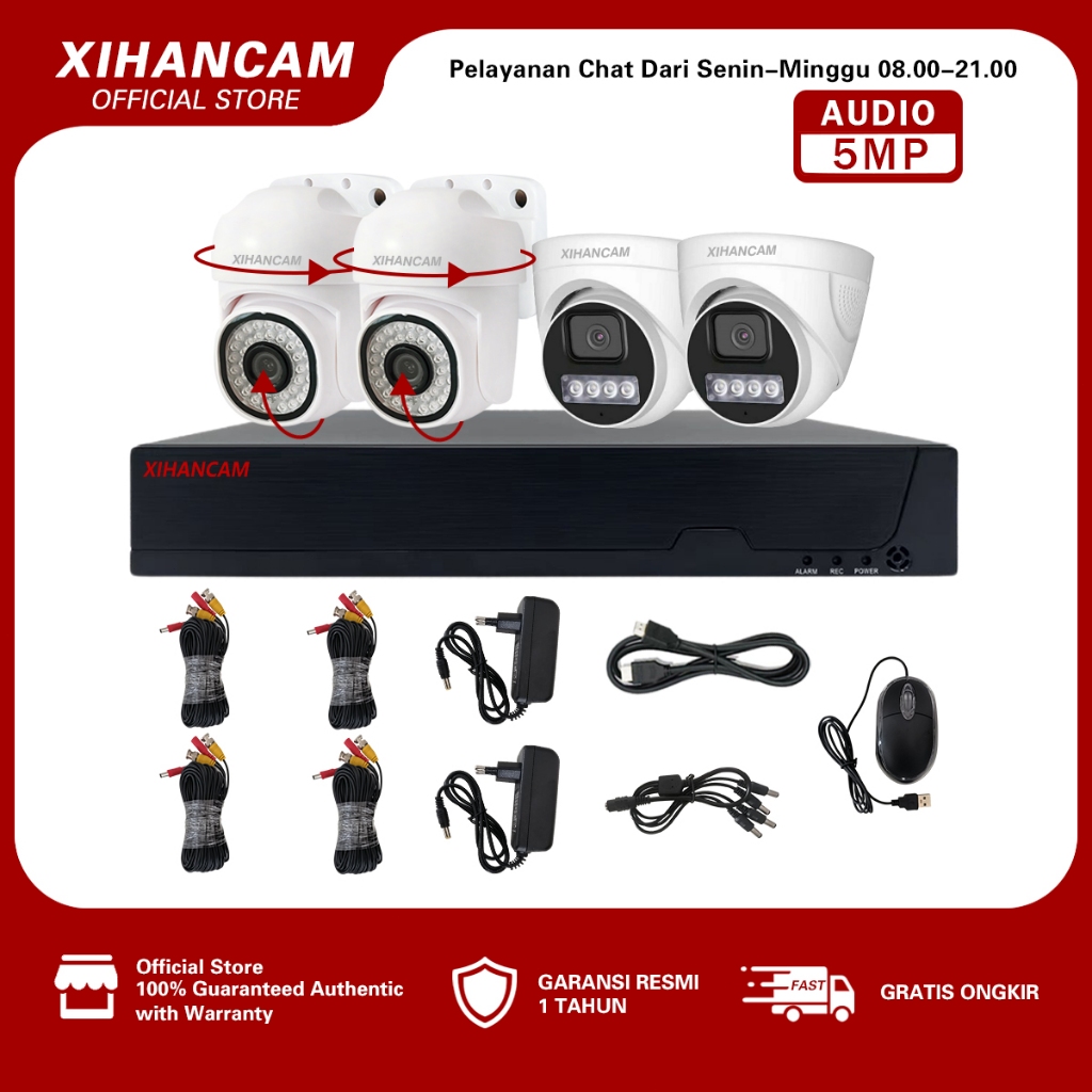 XIHANCAM Paket Lengkap DVR CCTV 4 Chanel 5MP Kit Kamera CCTV Analog PTZ Audio Komplit XVR CCTV 4CH