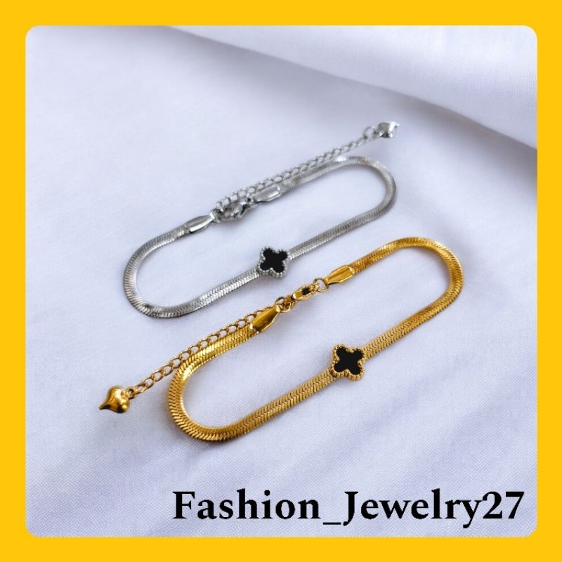 New Gelang Lipan Gerigi Wanita Titanium Gold/Silver Anti Karat