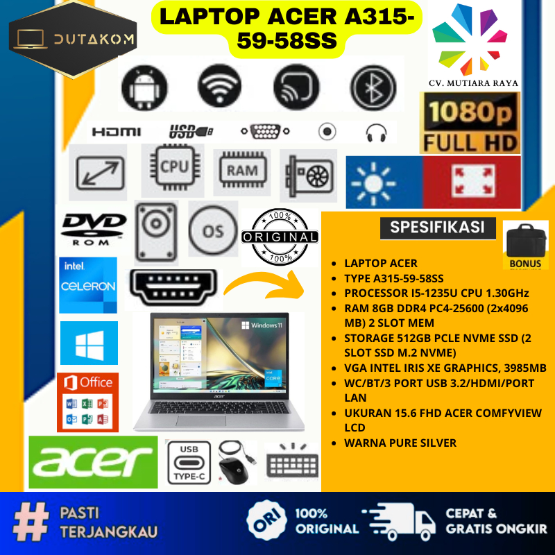 Acer Aspire 3 A315-59 Laptop 15.6" Intel i5-1235U RAM 8GB SSD 512GB Silver