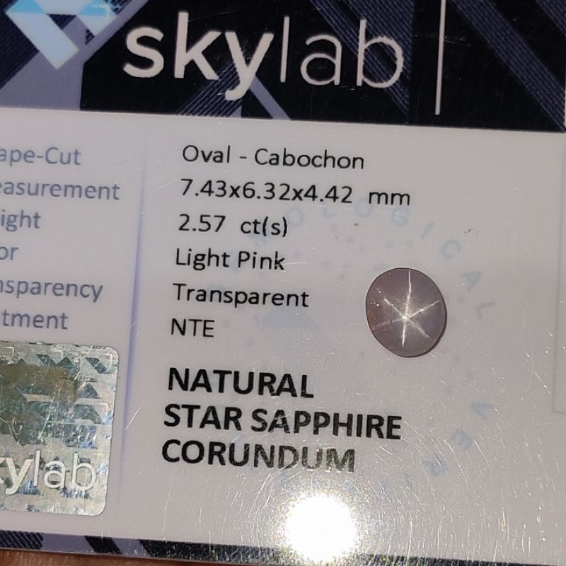 NATURAL STAR PINK SAPPHIRE SAFIR CEYLON SRILANKA MEMO SKYLAB 6588