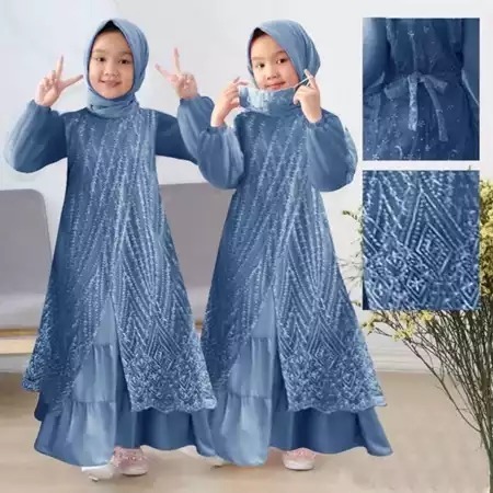 SUPER DEAL Gamis Anak Perempuan Olivia Kids Maxy BO Bahan Kain Saten Velvet Mix Tile Mutiara Size S