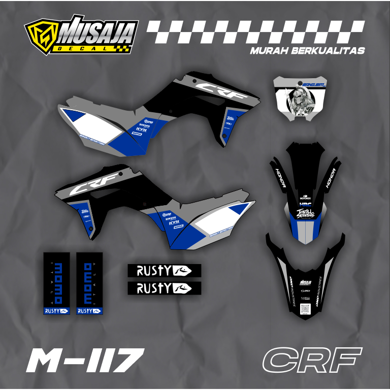 decal crf 150L full body - dekal crf 150 biru putih hitam simple