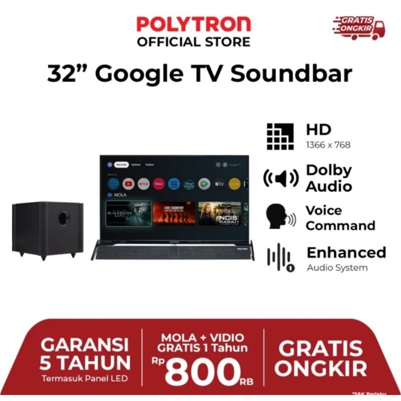 TV POLYTRON 32 INCH ANDROID TV SOUNDBAR 32BG TV POLYTRON 32INCH ANDROID SOUNDBAR