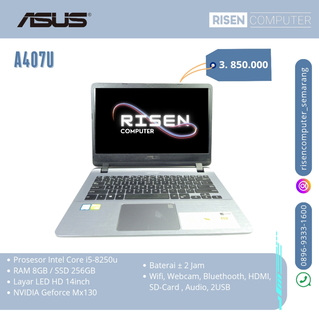 Second LAPTOP  ASUS A407M Intel Core i5 8250U RAM 8GB SSD 256GB Notebook 14inch Seken Bekas