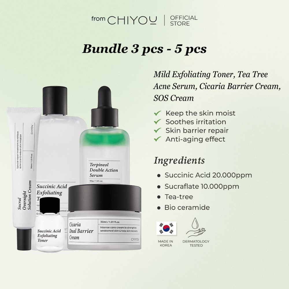 [BUNDLE] FROMCHIYOU Exfoliating Toner/Terpineol Serum/Cicaria Barrier Cream/Sucral Overnight Cream