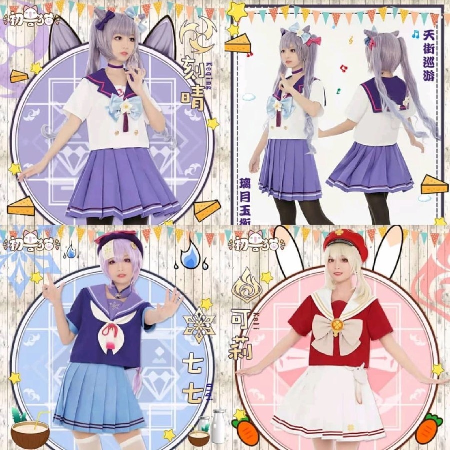 ( READY STOK ) PROMO KAKACAT Costume Set Seifuku Klee Keqing Genshin Impact Kostum Anime Cosplay