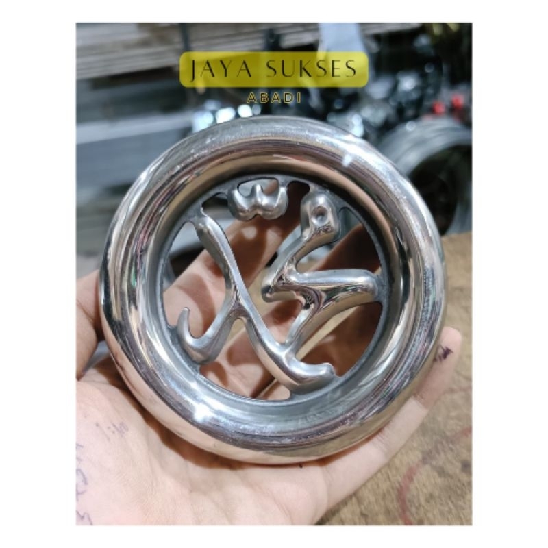 Ornamen/ aksesoris pagar ring stenlis lafadz Muhammad tampilan 2 sisi diameter 10 cm