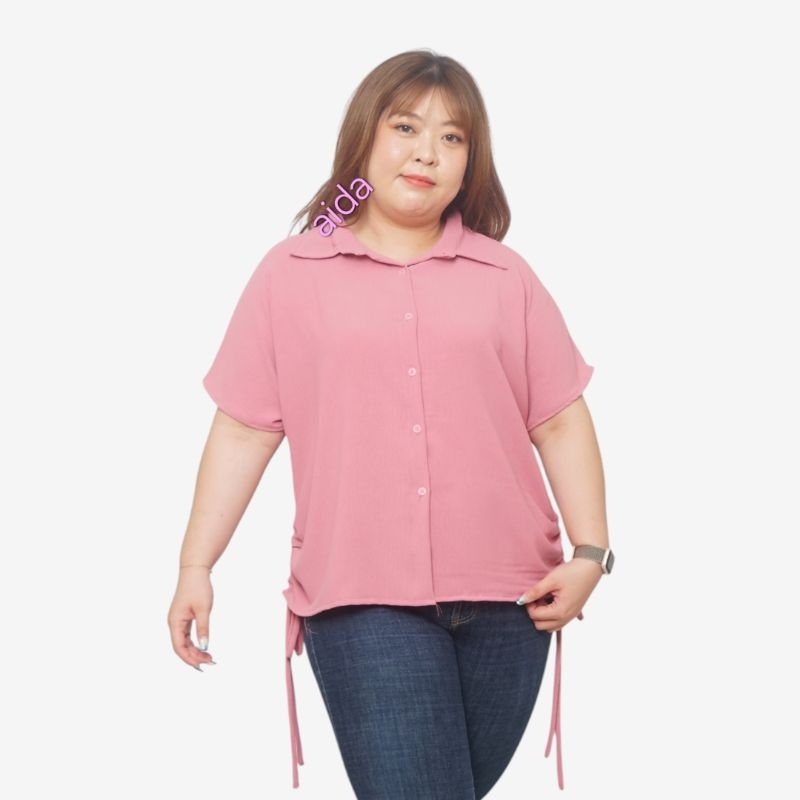 Atasan Oversize Lengan Pendek Ld120 Tali Serut Jumbo Blus Cringkle Kekinian Cod
