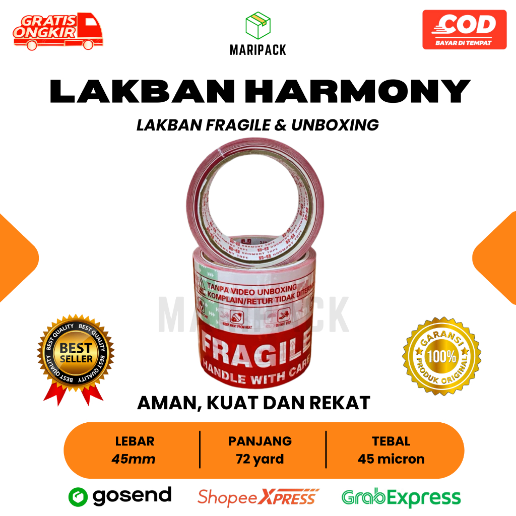 

HARMONY Lakban Solasi Unboxing/Fragile 2in1 45mm x 72 Yard