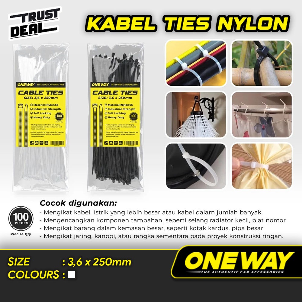

Kabel Ties Nylon 3,6 x 250mm Tis Segel Pengikat Makanan Isi 100 Pcs ONEWAY