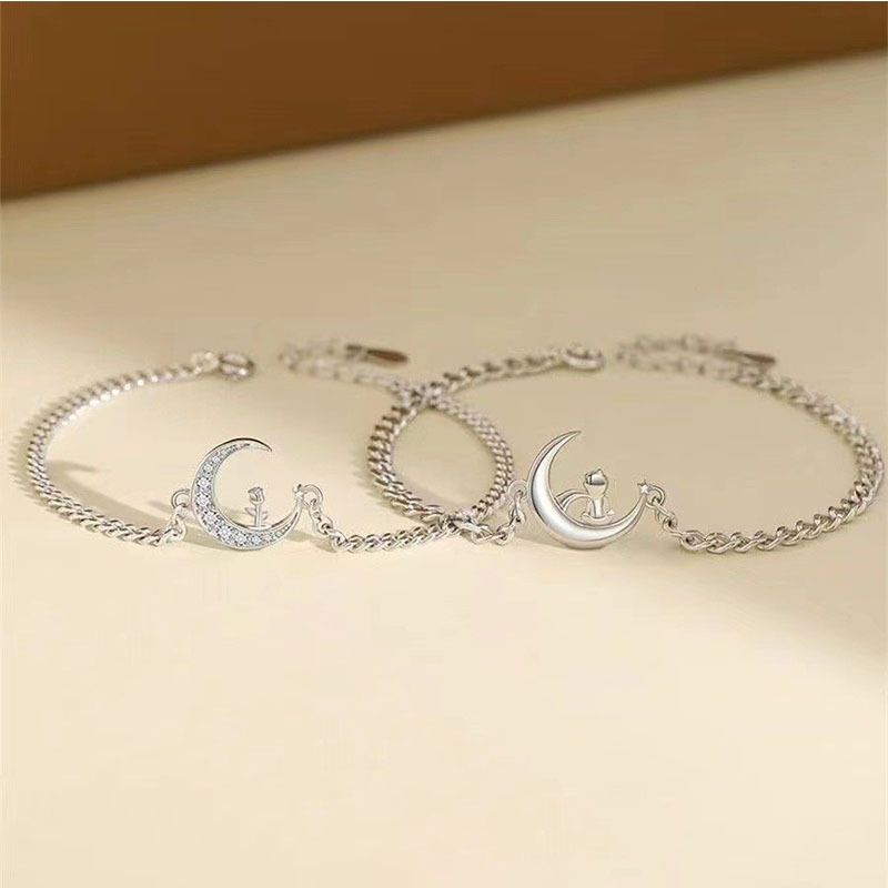 Gelang Couple Titanium Anti Karat Wanita Berlian Gelang Rantai Cewek Lapis Perak Emas Putih