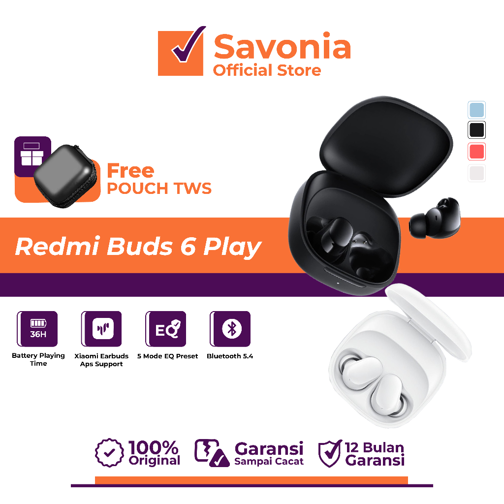 TWS Headset Earphone Wireless Bluetooth Xiaomi Redmi Buds 6 Play Handset Android Iphone