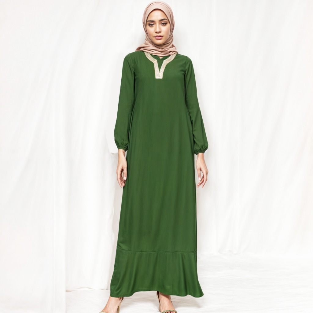 Baju Dress / Gamis Crinkle Polosan Kerah Renda