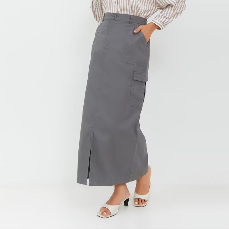 Erinna Grey Skirt - Geela, Rok Cargo Wanita