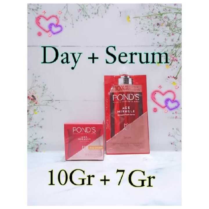 Paket Siang Cantik Ponds Age Miracle Day Cream 10gr + Serum Ultimate Youth 7Gr - Cream Pagi dan Seru