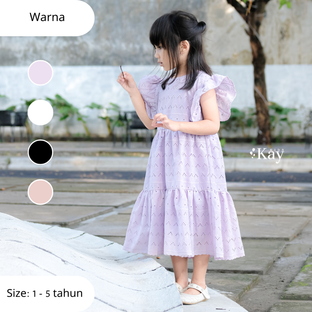 KayKids - Baju Dress Gaun Ruffle Katun Bolong Anak Perempuan Seri Arunika