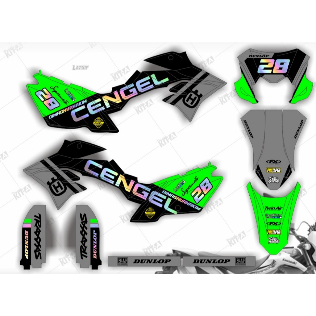 Decal Stiker KLX 150 New Dtracker MOTIF simpel hitam abu hijau crome