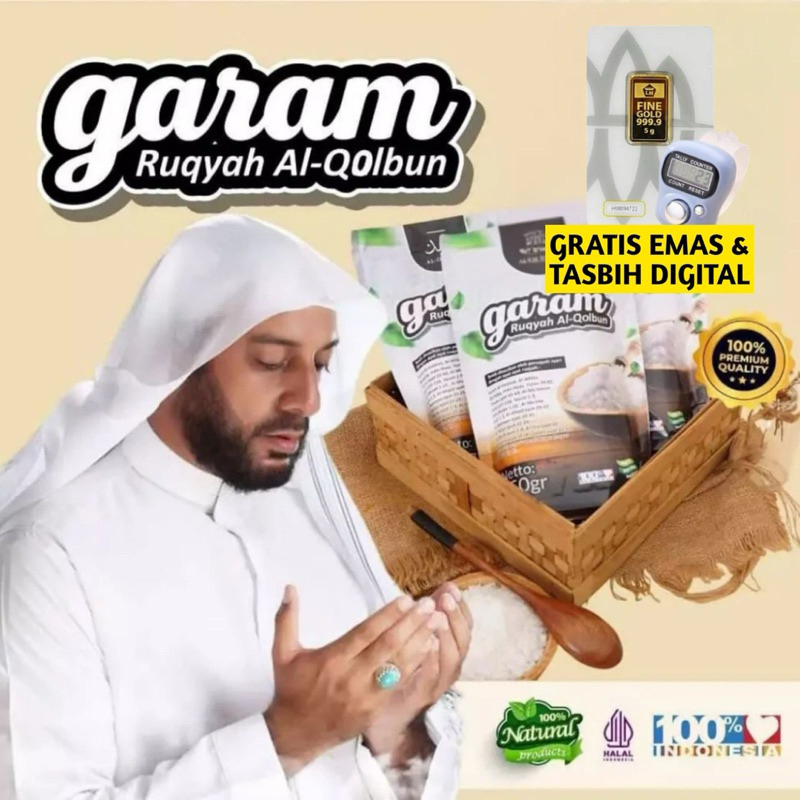 

Al-Qolbun Garam Ruqyah 275 gram dapat 3, Bonus Parfum Kasturi, Tasbih, dan Sabun Bidara