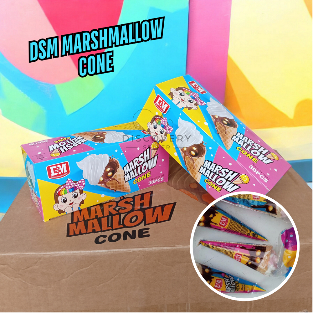 

DSM Marshmallow Cone Permen Marshmallow Bentuk Cone 1 Box Isi 30 PCS