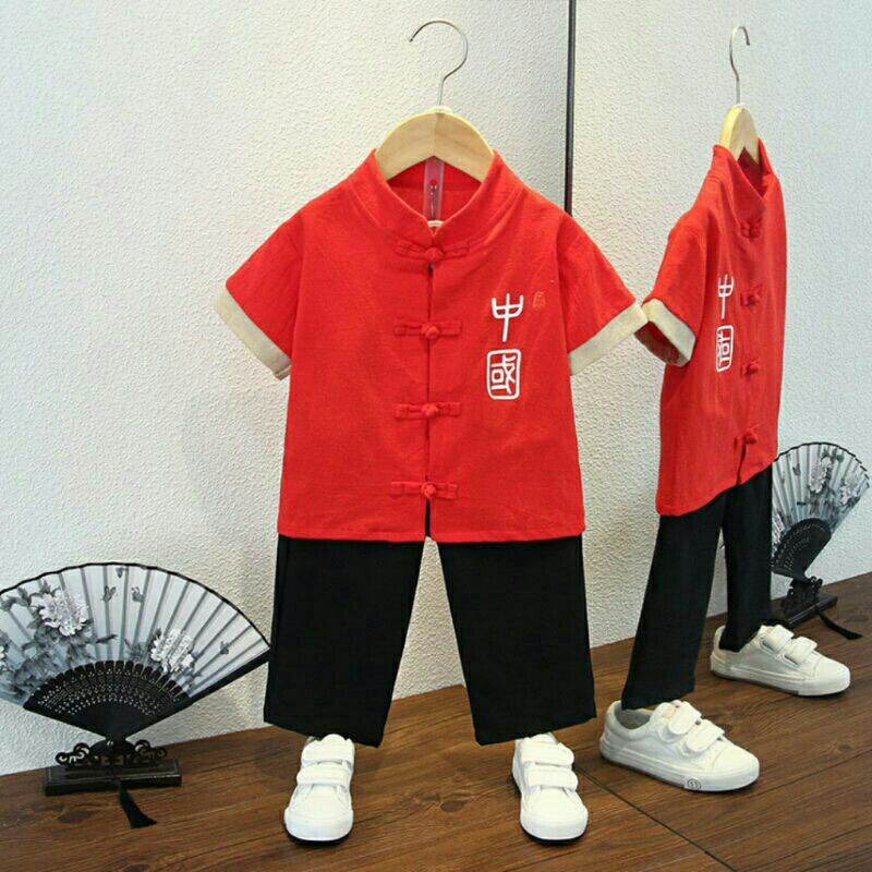 Setelan Cheongsam Anak Laki-Laki . Setelan Imlek Anak Laki-Laki . NC-041 Merah