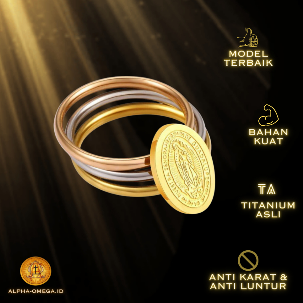 ALPHA OMEGA - Cincin Wanita Katolik Medali Bunda Maria Guadalupe Titanium