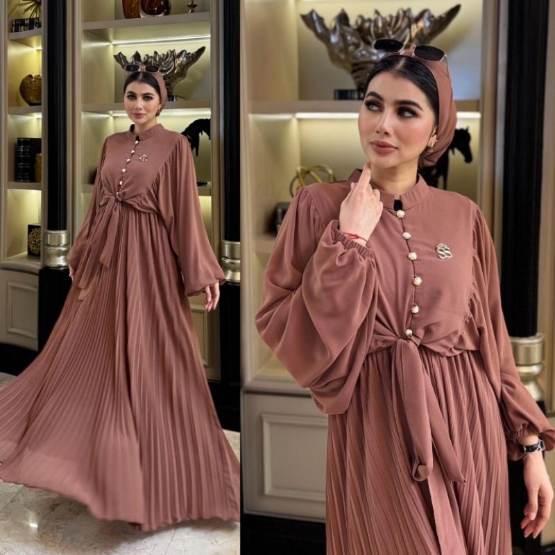 One Set Rok Plisket Kancing Plus Hijab Ori Shellasaukia