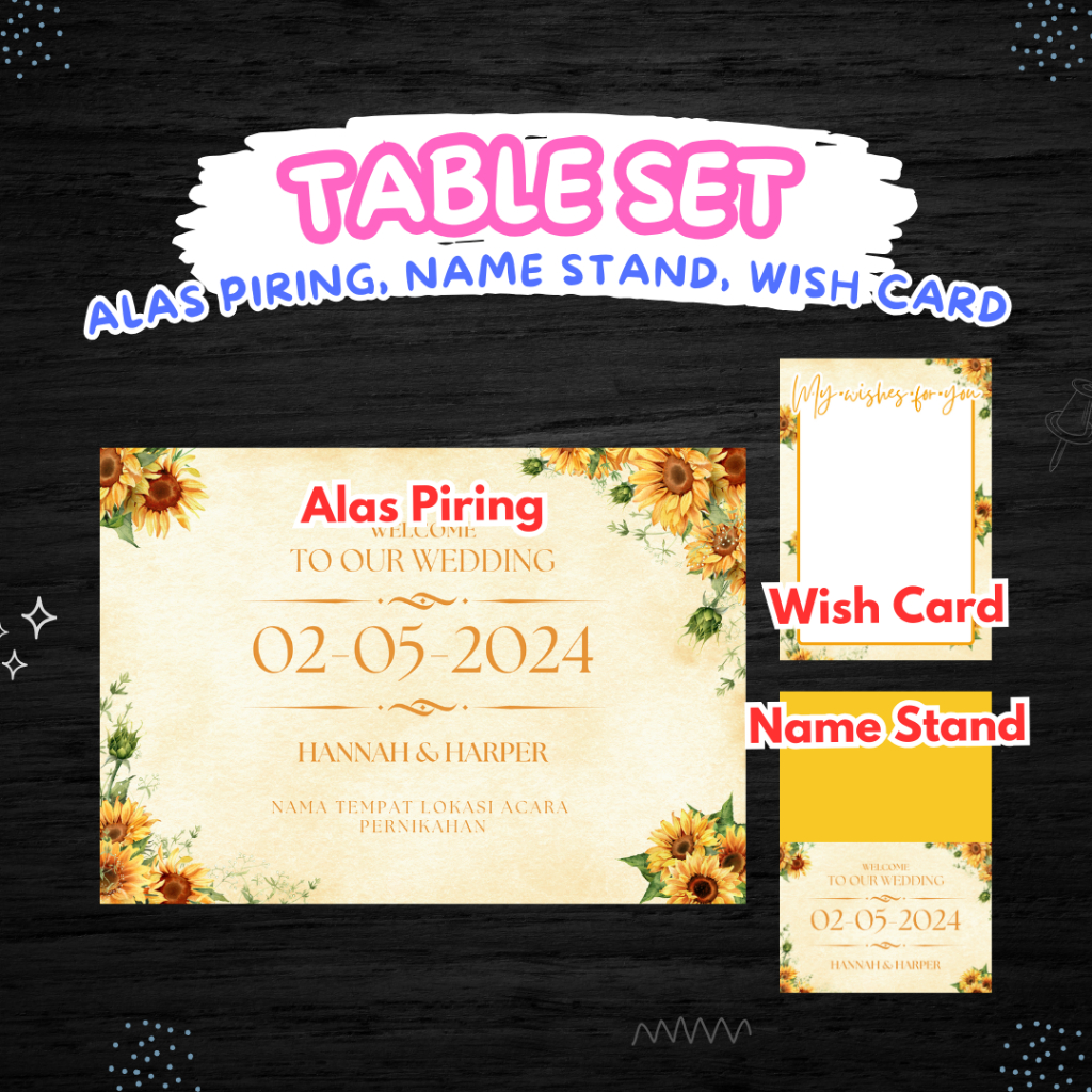 Table set aksesoris dekor meja alas meja name stand baby shower pink floral sweet seventeen birthday