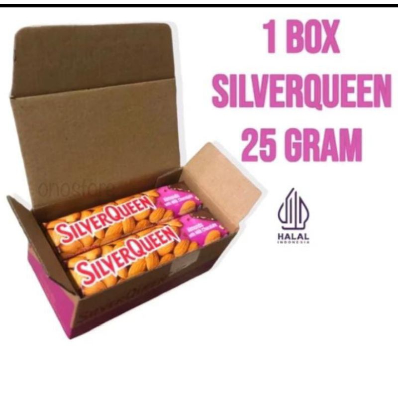 

Silverqueen cashew almond 22gr ex 25gr 1 box isi 10 ps MURAH