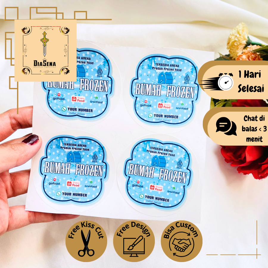 

Diasena Cetak Stiker Vinyl Frozen Food Sticker Label Makanan Beku Basah Anti Air Free Desain Custom