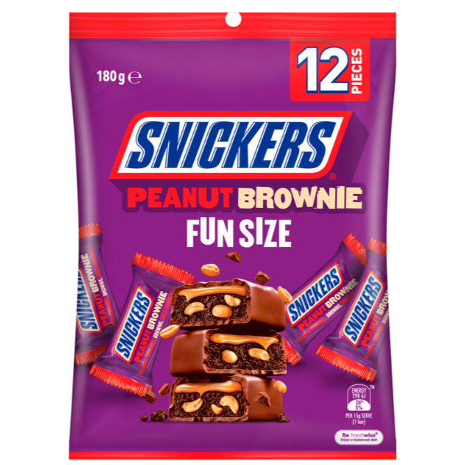 

Snickers Chocolate Peanut Brownie Party Share Bag 12 Pieces | 180g