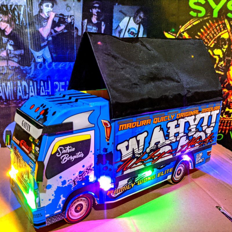 PROMO MURAH MINIATUR TRUK WAHYU ABADI FUL LAMPU KELAP KELIP 10 LED/TRUK OLENG FUL KAYU/TRUK OLENG/MI