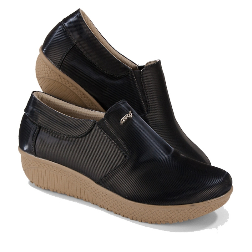 Sepatu slip on wanita Kulit Hitam Sepatu wedges Ibu ibu Tanpa Tali Sepatu Casual santai modis SPECT