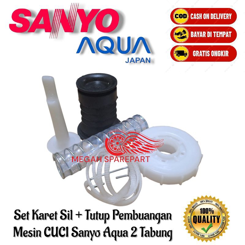 SANYO AQUA SET SEAL KARET + TUTUP PEMBUANGAN MESIN CUCI SANYO 2 TABUNG