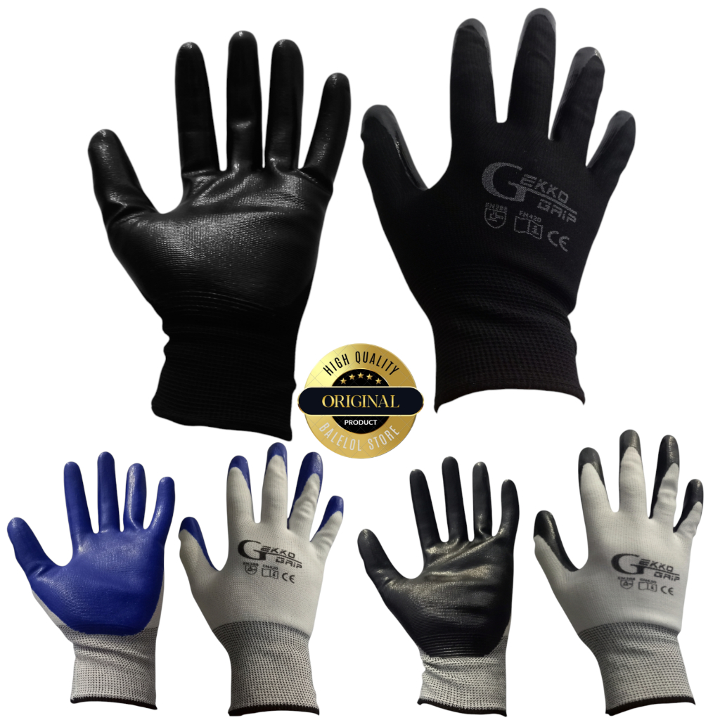 GEKKO Sarung Tangan Safety Kerja Palmfit Coating Karet Nitril Baru