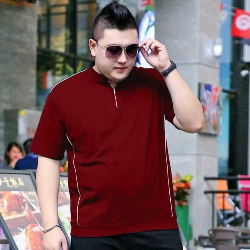 TBL - Kaos Pria ALBEDO JUMBO XXL Fashion Pria JUMBO BIG SIZE kerah sleting aktif,Bahan Kaos Unicorn 